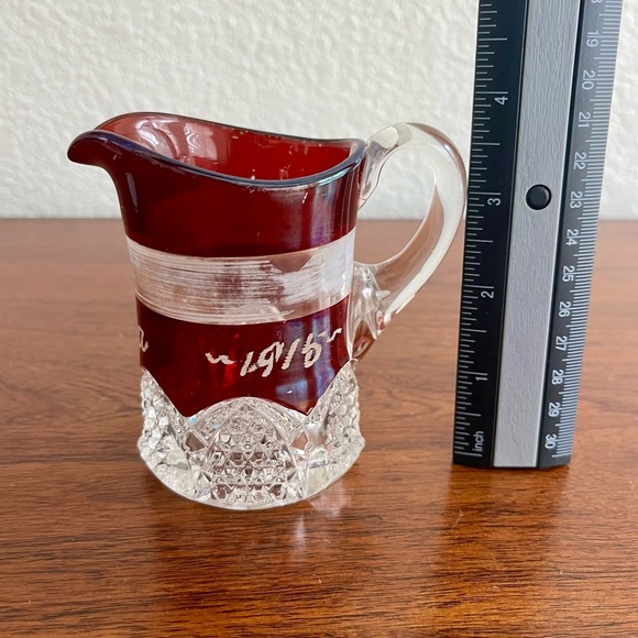 Antique Ruby Red Flash Glass Souvenir Set Of 3 Creamer & Shot Glass Early 1900s - Picture 7 of 16